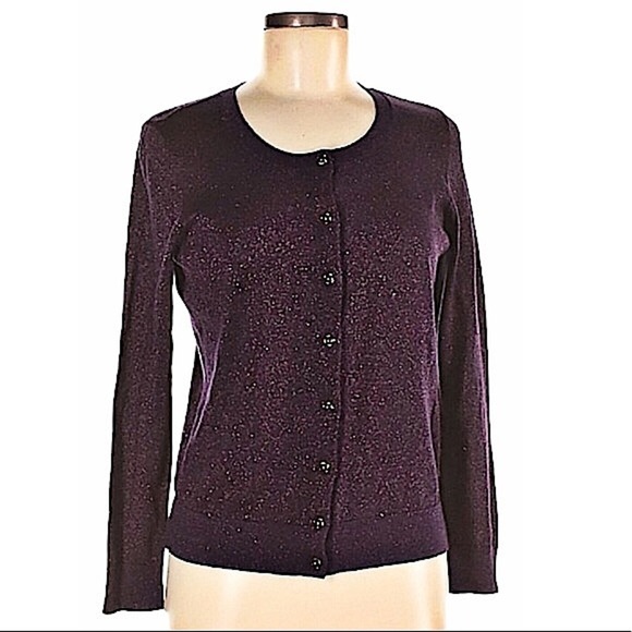 Talbots Purple & Gold Sparkle Cardigan Sweater MP - Picture 1 of 6